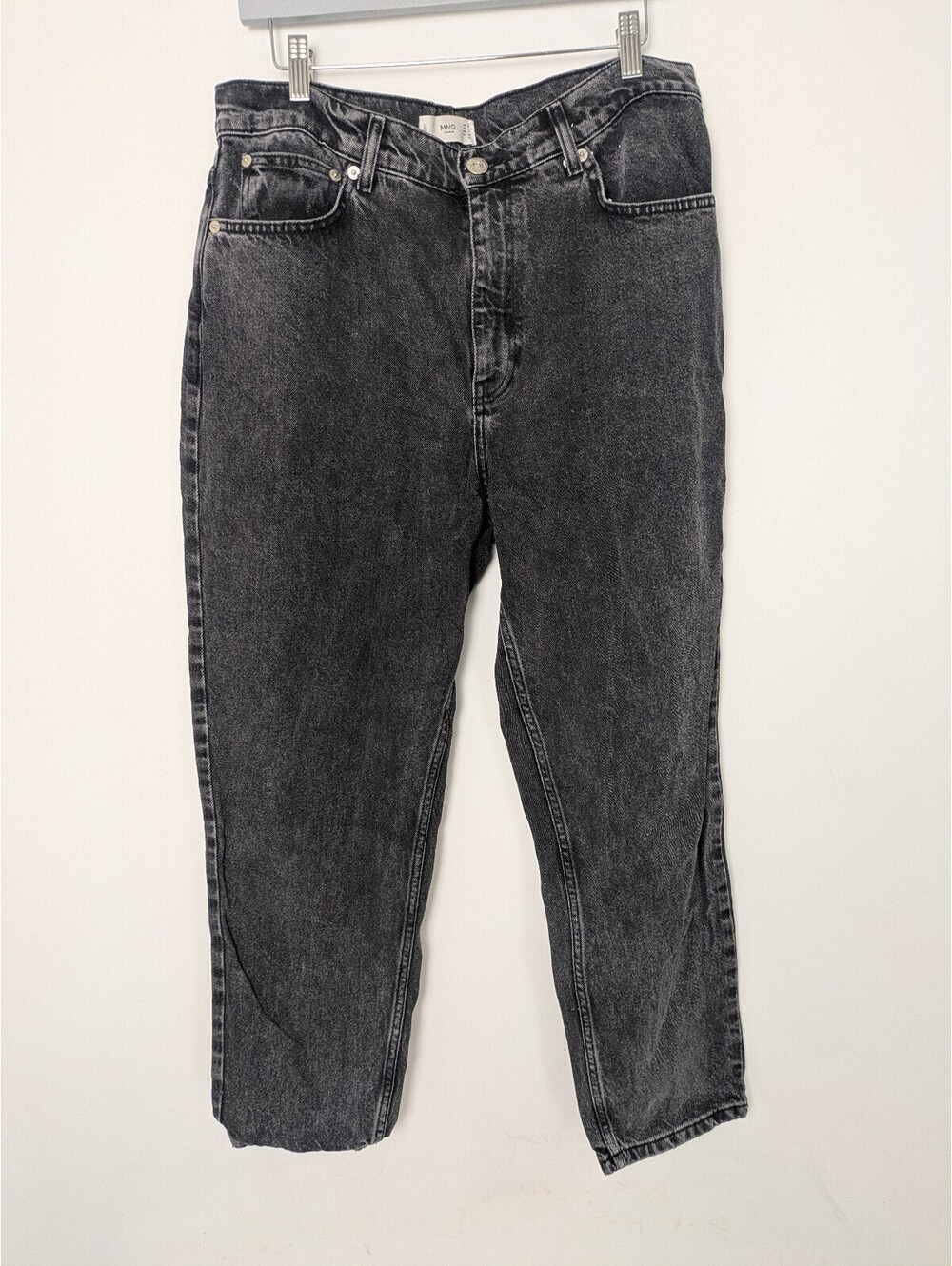 Mango MNG Denim Washed Black High Rise 100% Cotton Mom Jeans USA 12